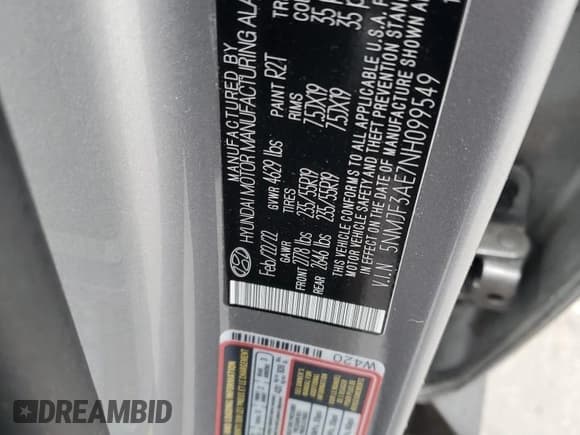 ✅ 2022 Hyundai Tucson SEL • VIN: 5NMJF3AE7NH099549 • Lot: 90425445. Listed on Copart with 46,265 mi. Free auction sales archive from the USA and detailed vehicle history report at DreamBid. Image 13.