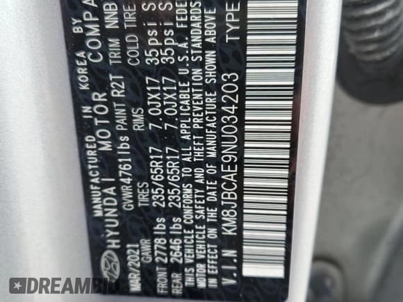 ✅ 2022 Hyundai Tucson Preferred • VIN: KM8JBCAE9NU034203 • Lot: 57416555. Wystawiony na Copart z przebiegiem 54 609 mil. Bezpłatny archiwum sprzedaży aukcyjnych z USA i szczegółowy raport historii pojazdu na DreamBid. Zdjęcie 13.