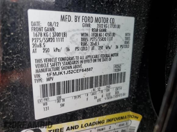 ✅ 2012 Ford Expedition Max King Ranch • VIN: 1FMJK1J52CEF64587 • Lot: 54187975. Listed on Copart with 117,374 mi. Free auction sales archive from the USA and detailed vehicle history report at DreamBid. Image 13.