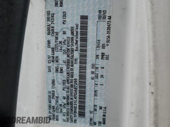 ✅ 2007 Ford Econoline Passenger XL • VIN: 1FBNE31L47DA87295 • Lot: 85764715. Wystawiony na Copart z przebiegiem 211 266 mil. Bezpłatny archiwum sprzedaży aukcyjnych z USA i szczegółowy raport historii pojazdu na DreamBid. Zdjęcie 13.