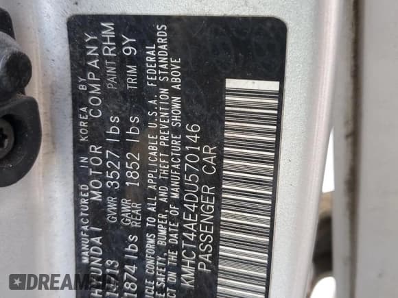 ✅ 2013 Hyundai Accent GLS • VIN: KMHCT4AE4DU570146 • Lot: 93766985. Listed on Copart with 98,825 mi. Free auction sales archive from the USA and detailed vehicle history report at DreamBid. Image 13.