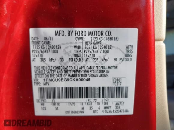 ✅ 2012 Ford Escape Limited • VIN: 1FMCU9EG9CKA00045 • Лот: 41497020. Опубликован ранее на IAAI с пробегом 67 144 миль. Бесплатный доступ к архиву аукционных продаж из США и подробный отчёт об истории автомобиля на DreamBid. Изображение 9.