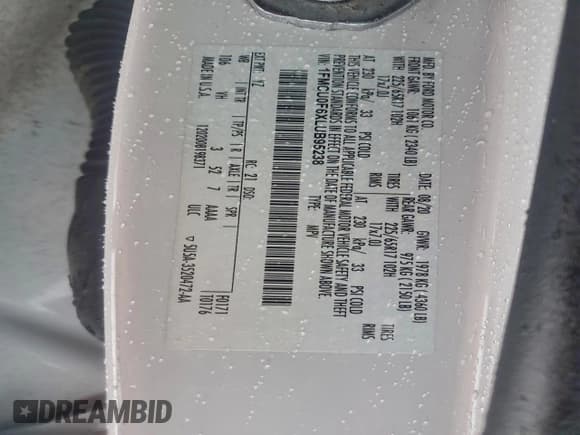 ✅ 2020 Ford Escape S • VIN: 1FMCU0F6XLUB95238 • Lot: 94729195. Listed on Copart with 21,273 mi. Free auction sales archive from the USA and detailed vehicle history report at DreamBid. Image 13.