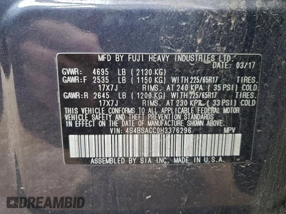 ✅ 2017 Subaru Outback Premium • VIN: 4S4BSACC0H3376296 • Lot: 94628155. Listed on Copart with 128,395 mi. Free auction sales archive from the USA and detailed vehicle history report at DreamBid. Image 13.