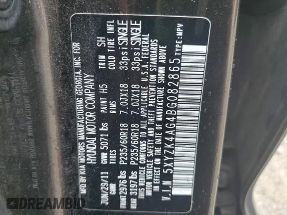 ✅ 2011 Hyundai Santa Fe Limited • VIN: 5XYZK4AG4BG082865 • Lot: 70859464. Listed on Copart with 147,261 mi. Free auction sales archive from the USA and detailed vehicle history report at DreamBid. Image 12.