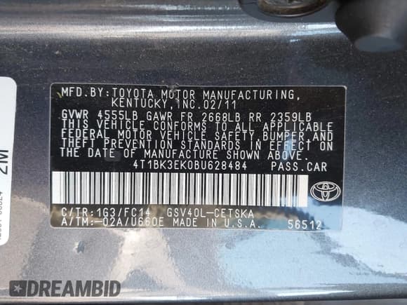 ✅ 2011 Toyota Camry LE • VIN: 4T1BK3EK0BU628484 • Lot: 41842262. Listed on IAAI with 196,337 mi. Free auction sales archive from the USA and detailed vehicle history report at DreamBid. Image 9.