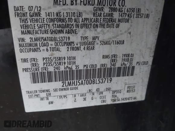 ✅ 2013 Lincoln MKT EcoBoost • VIN: 2LMHJ5AT0DBL53719 • Lot: 42195925. Wystawiony na IAAI z przebiegiem 280 285 mil. Bezpłatny archiwum sprzedaży aukcyjnych z USA i szczegółowy raport historii pojazdu na DreamBid. Zdjęcie 9.