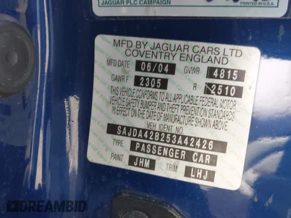 ✅ 2005 Jaguar XK • VIN: SAJDA42B253A42426 • Лот: 42676991. Опубликован ранее на IAAI с пробегом 114 858 миль. Бесплатный доступ к архиву аукционных продаж из США и подробный отчёт об истории автомобиля на DreamBid. Изображение 9.