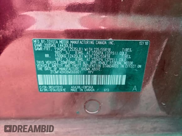 ✅ 2011 Toyota RAV4 Sport • VIN: 2T3WF4DV0BW066861 • Lot: 95081675. Listed on Copart with 247,272 mi. Free auction sales archive from the USA and detailed vehicle history report at DreamBid. Image 13.