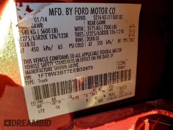 ✅ 2014 Ford F-350 XLT • VIN: 1FT8W3BT7EEB32970 • Lot: 94761735. Listed on Copart with 302,853 mi. Free auction sales archive from the USA and detailed vehicle history report at DreamBid. Image 12.