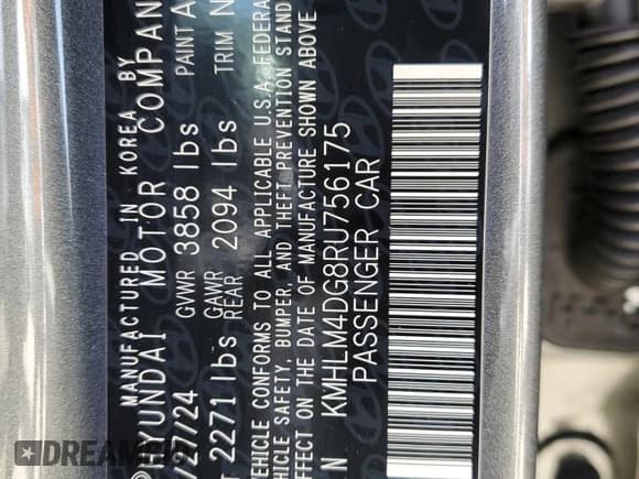 ✅ 2024 Hyundai Elantra SEL • VIN: KMHLM4DG8RU756175 • Lot: 80520345. Listed on Copart with 14,377 mi. Free auction sales archive from the USA and detailed vehicle history report at DreamBid. Image 12.