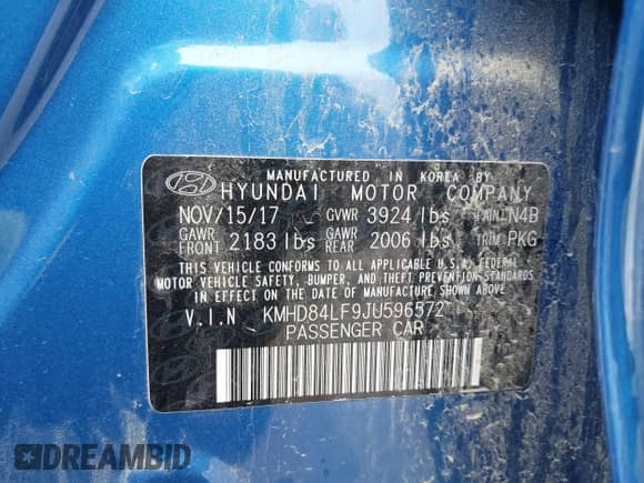 2018 Hyundai Elantra Value Edition with VIN KMHD84LF9JU596572, listed as a IAAI auction lot 42116950 with 65,057 mi miles and . Bid and sale history available at DreamBid. Image 9.