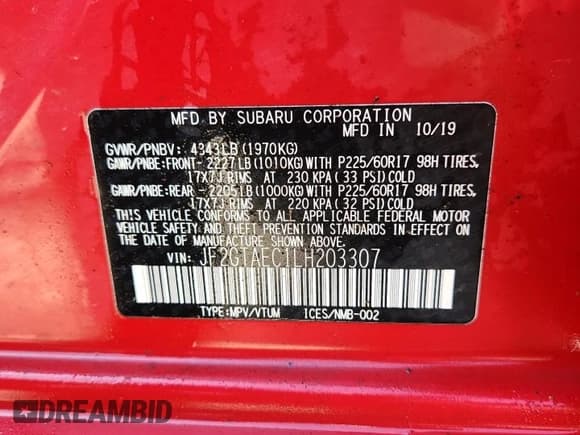 ✅ 2020 Subaru Crosstrek Premium • VIN: JF2GTAEC1LH203307 • Lot: 83860295. Listed on Copart with 218,028 mi. Free auction sales archive from the USA and detailed vehicle history report at DreamBid. Image 13.