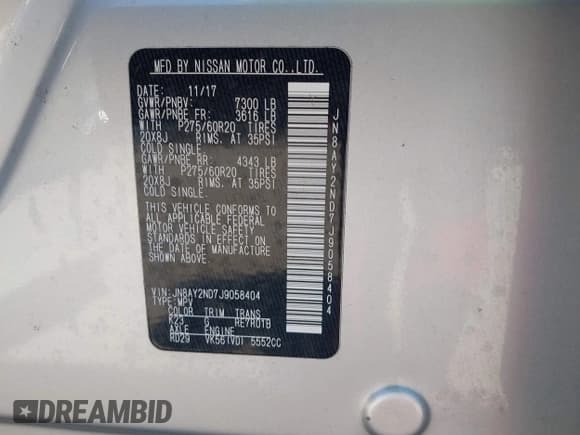 ✅ 2018 Nissan Armada SV • VIN: JN8AY2ND7J9058404 • Лот: 41691913. Опубликован ранее на IAAI с пробегом 118 704 миль. Бесплатный доступ к архиву аукционных продаж из США и подробный отчёт об истории автомобиля на DreamBid. Изображение 9.