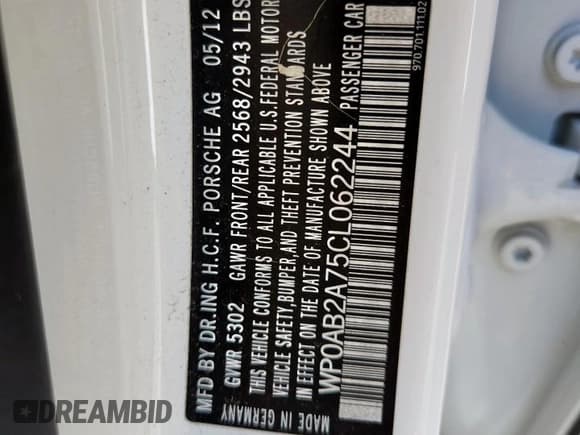 ✅ 2012 Porsche Panamera S • VIN: WP0AB2A75CL062244 • Lot: 82315085. Listed on Copart with 124,037 mi. Free auction sales archive from the USA and detailed vehicle history report at DreamBid. Image 12.