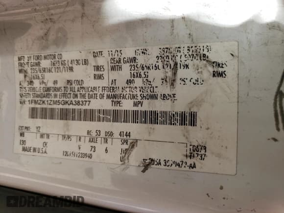 ✅ 2016 Ford Transit XL • VIN: 1FMZK1ZM5GKA38377 • Лот: 39737074. Опубликован ранее на Copart с пробегом 339 838 миль. Бесплатный доступ к архиву аукционных продаж из США и подробный отчёт об истории автомобиля на DreamBid. Изображение 14.