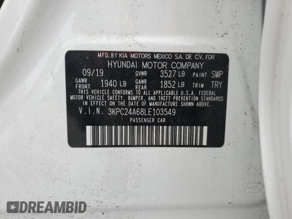 ✅ 2020 Hyundai Accent SE • VIN: 3KPC24A68LE103549 • Лот: 58246124. Опубликован ранее на Copart с пробегом 45 964 миль. Бесплатный доступ к архиву аукционных продаж из США и подробный отчёт об истории автомобиля на DreamBid. Изображение 13.