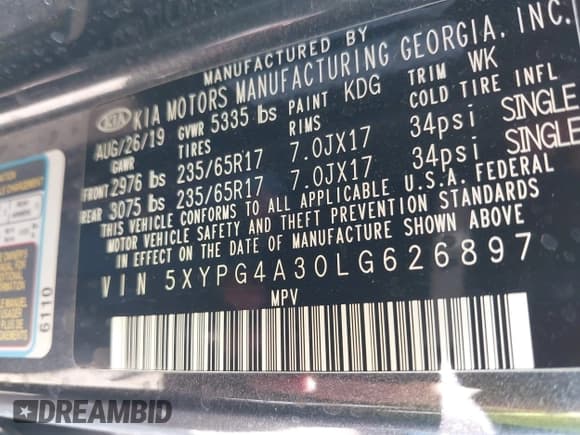 ✅ 2020 Kia Sorento L • VIN: 5XYPG4A30LG626897 • Лот: 43435589. Опубликован ранее на IAAI с пробегом 59 319 миль. Бесплатный доступ к архиву аукционных продаж из США и подробный отчёт об истории автомобиля на DreamBid. Изображение 9.