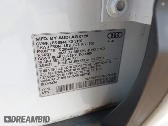 ✅ 2021 Audi SQ7 Premium Plus • VIN: WA1AWBF70MD000544 • Lot: 42939944. Wystawiony na IAAI z przebiegiem 37 094 mil. Bezpłatny archiwum sprzedaży aukcyjnych z USA i szczegółowy raport historii pojazdu na DreamBid. Zdjęcie 9.