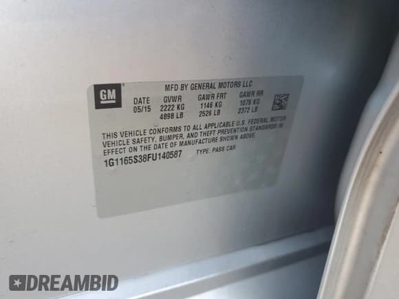 ✅ 2015 Chevrolet Impala LTZ • VIN: 1G1165S38FU140587 • Лот: 66092404. Опубликован ранее на Copart с пробегом 45 294 миль. Бесплатный доступ к архиву аукционных продаж из США и подробный отчёт об истории автомобиля на DreamBid. Изображение 12.