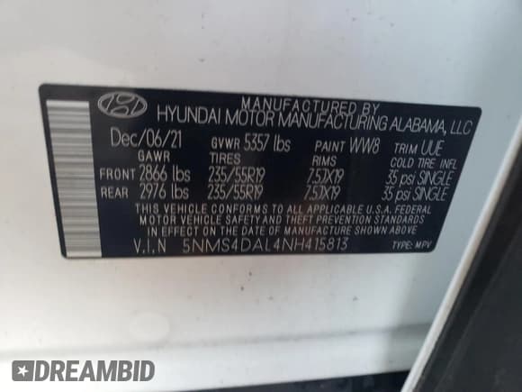 ✅ 2022 Hyundai Santa Fe Limited • VIN: 5NMS4DAL4NH415813 • Lot: 80872833. Wystawiony na Copart z przebiegiem 15 780 mil. Bezpłatny archiwum sprzedaży aukcyjnych z USA i szczegółowy raport historii pojazdu na DreamBid. Zdjęcie 13.