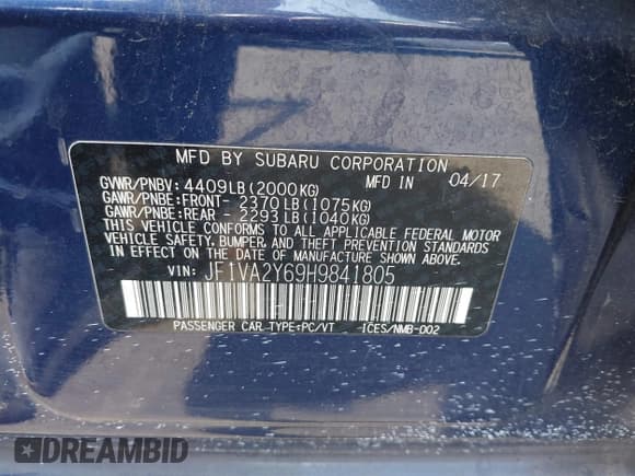 ✅ 2017 Subaru WRX STI Limited • VIN: JF1VA2Y69H9841805 • Лот: 42587618. Опубликован ранее на IAAI с пробегом 113 875 миль. Бесплатный доступ к архиву аукционных продаж из США и подробный отчёт об истории автомобиля на DreamBid. Изображение 9.