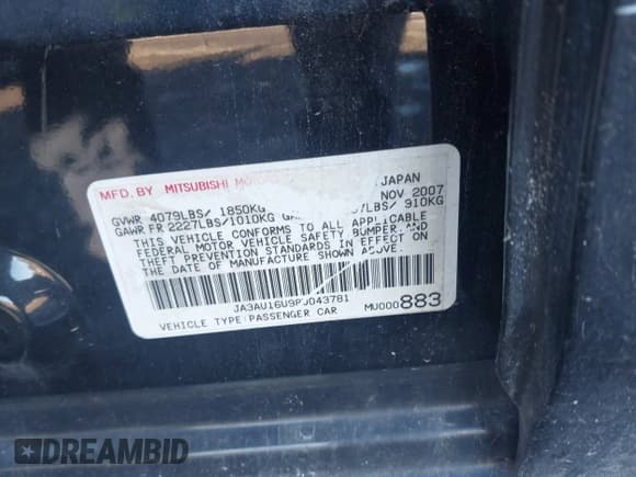 ✅ 2008 Mitsubishi Lancer DE • VIN: JA3AU16U98U043781 • Лот: 43786813. Опубликован ранее на IAAI с пробегом Не указан. Бесплатный доступ к архиву аукционных продаж из США и подробный отчёт об истории автомобиля на DreamBid. Изображение 9.