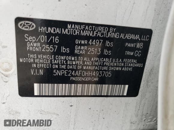 ✅ 2017 Hyundai Sonata SE • VIN: 5NPE24AF0HH493705 • Lot: 40450533. Listed on Copart with 130,393 mi. Free auction sales archive from the USA and detailed vehicle history report at DreamBid. Image 12.