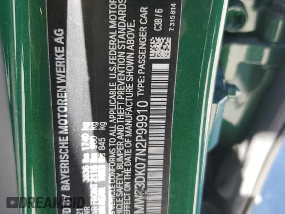 ✅ 2022 MINI Hardtop 4 Door Cooper • VIN: WMW33DK07N2P99910 • Lot: 48639034. Listed on Copart with 24,480 mi. Free auction sales archive from the USA and detailed vehicle history report at DreamBid. Image 12.