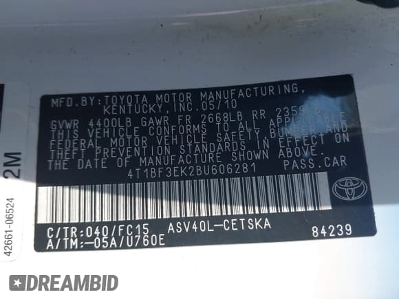 ✅ 2011 Toyota Camry LE • VIN: 4T1BF3EK2BU606281 • Lot: 42838093. Wystawiony na IAAI z przebiegiem 243 949 mil. Bezpłatny archiwum sprzedaży aukcyjnych z USA i szczegółowy raport historii pojazdu na DreamBid. Zdjęcie 9.