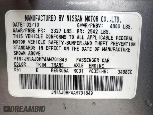 ✅ 2010 Infiniti EX • VIN: JN1AJ0HP4AM701849 • Lot: 55666185. Listed on Copart with 156,979 mi. Free auction sales archive from the USA and detailed vehicle history report at DreamBid. Image 14.