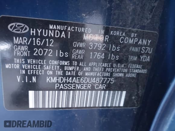 ✅ 2013 Hyundai Elantra GLS • VIN: KMHDH4AE6DU487775 • Lot: 43604379. Wystawiony na IAAI z przebiegiem 132 520 mil. Bezpłatny archiwum sprzedaży aukcyjnych z USA i szczegółowy raport historii pojazdu na DreamBid. Zdjęcie 9.