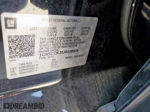 2018 Chevrolet Tahoe Premier с VIN 1GNSCCKJ0JR220928, выставлен на аукционе Copart как лот 71618115 с пробегом 54 197 миль миль и Чистый • Clean title. История ставок и продаж доступна на DreamBid. Изображение 13.