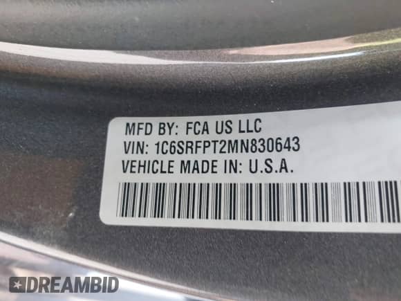 2021 Ram 1500 Limited z VIN 1C6SRFPT2MN830643, wystawiony jako IAAI lot #42416364 z przebiegiem 53 548 mil mil oraz . Historia ofert i sprzedaży dostępna na DreamBid. Obrazek 9.