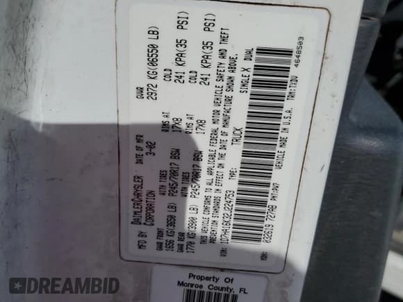 ✅ 2002 Dodge 1500 • VIN: 1D7HA16K32J224753 • Лот: 79841324. Опубликован ранее на Copart с пробегом 117 715 миль. Бесплатный доступ к архиву аукционных продаж из США и подробный отчёт об истории автомобиля на DreamBid. Изображение 12.