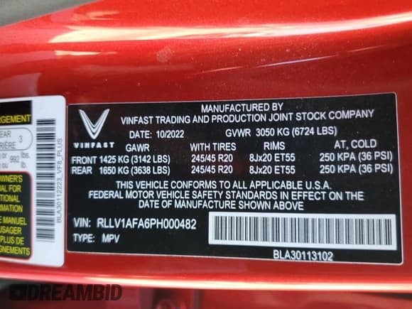 ✅ 2023 VinFast VF 8 Plus • VIN: RLLV1AFA6PH000482 • Lot: 67480545. Wystawiony na Copart z przebiegiem 7 086 mil. Bezpłatny archiwum sprzedaży aukcyjnych z USA i szczegółowy raport historii pojazdu na DreamBid. Zdjęcie 13.