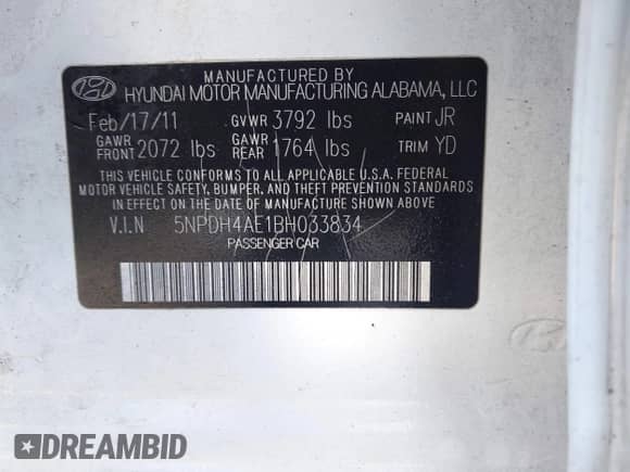 2011 Hyundai Elantra GLS z VIN 5NPDH4AE1BH033834, wystawiony jako IAAI lot #43430445 z przebiegiem 166 509 mil mil oraz . Historia ofert i sprzedaży dostępna na DreamBid. Obrazek 9.