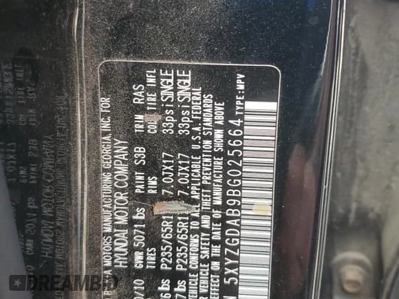 ✅ 2011 Hyundai Santa Fe GLS • VIN: 5XYZGDAB9BG025664 • Лот: 85516005. Опубликован ранее на Copart с пробегом 159 925 миль. Бесплатный доступ к архиву аукционных продаж из США и подробный отчёт об истории автомобиля на DreamBid. Изображение 13.