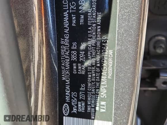 2023 Hyundai Elantra SEL z VIN 5NPLM4AGXPH106439, wystawiony jako Copart lot #82268345 z przebiegiem 39 698 mil mil oraz Szkoda całkowita • Salvage title. Historia ofert i sprzedaży dostępna na DreamBid. Obrazek 12.