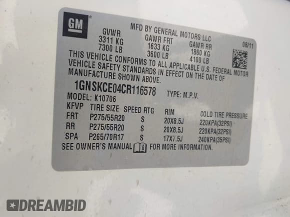 ✅ 2012 Chevrolet Tahoe LTZ • VIN: 1GNSKCE04CR116578 • Lot: 43337709. Listed on IAAI with 251,212 mi. Free auction sales archive from the USA and detailed vehicle history report at DreamBid. Image 9.