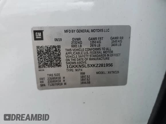 ✅ 2019 GMC Acadia SLE • VIN: 1GKKNSLSXKZ281956 • Лот: 89505095. Опубликован ранее на Copart с пробегом 81 270 миль. Бесплатный доступ к архиву аукционных продаж из США и подробный отчёт об истории автомобиля на DreamBid. Изображение 12.