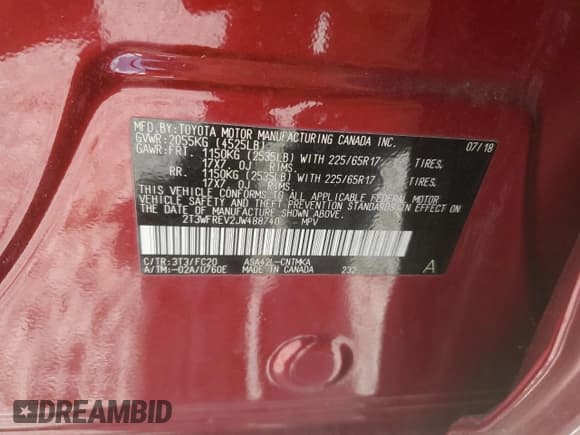 ✅ 2018 Toyota RAV4 XLE • VIN: 2T3WFREV2JW488740 • Lot: 92343145. Listed on Copart with Not provided. Free auction sales archive from the USA and detailed vehicle history report at DreamBid. Image 13.