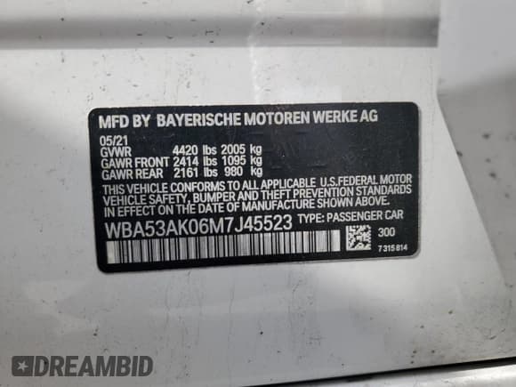 ✅ 2021 BMW 2 Series 228i • VIN: WBA53AK06M7J45523 • Lot: 65194395. Listed on Copart with 38,246 mi. Free auction sales archive from the USA and detailed vehicle history report at DreamBid. Image 12.