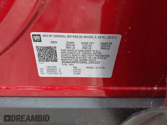 ✅ 2025 Chevrolet Equinox AWD LT • VIN: 3GNAXPEG9SL159157 • Lot: 42508234. Wystawiony na IAAI z przebiegiem 10 074 mil. Bezpłatny archiwum sprzedaży aukcyjnych z USA i szczegółowy raport historii pojazdu na DreamBid. Zdjęcie 9.