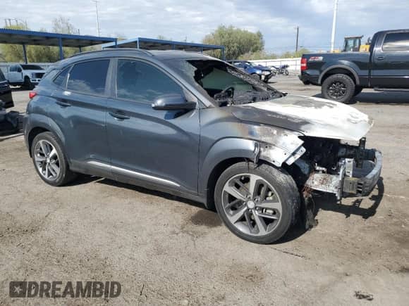 2018 Hyundai Kona Ultimate with VIN KM8K53A54JU101523, listed as a Copart auction lot 65590725 with Not provided miles and Salvage title. Bid and sale history available at DreamBid. Image 4.