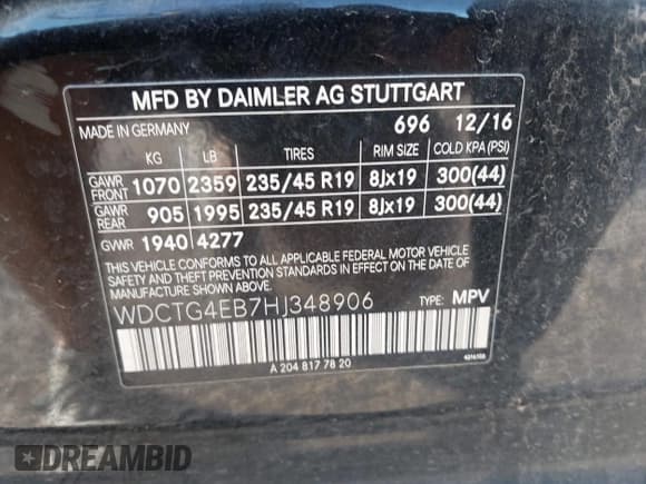 ✅ 2017 Mercedes-Benz GLA 250 • VIN: WDCTG4EB7HJ348906 • Lot: 43461865. Listed on IAAI with 161,582 mi. Free auction sales archive from the USA and detailed vehicle history report at DreamBid. Image 9.