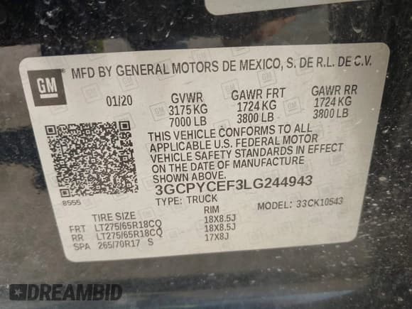 ✅ 2020 Chevrolet Silverado 1500 Custom Trail Boss • VIN: 3GCPYCEF3LG244943 • Lot: 43350455. Wystawiony na IAAI z przebiegiem 94 420 mil. Bezpłatny archiwum sprzedaży aukcyjnych z USA i szczegółowy raport historii pojazdu na DreamBid. Zdjęcie 9.