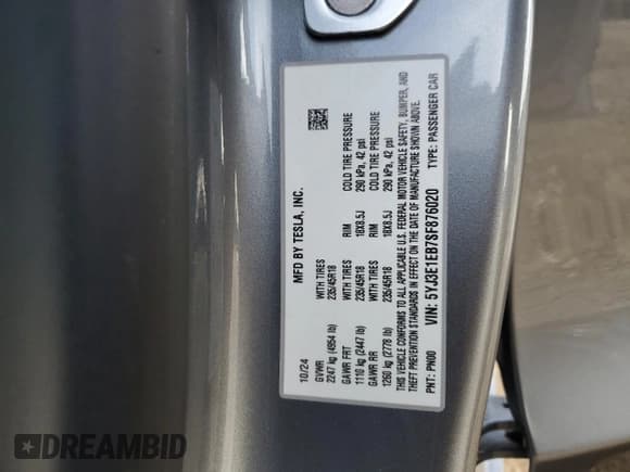 ✅ 2025 Tesla Model 3 Long Range • VIN: 5YJ3E1EB7SF876020 • Lot: 81794935. Wystawiony na Copart z przebiegiem 12 056 mil. Bezpłatny archiwum sprzedaży aukcyjnych z USA i szczegółowy raport historii pojazdu na DreamBid. Zdjęcie 13.