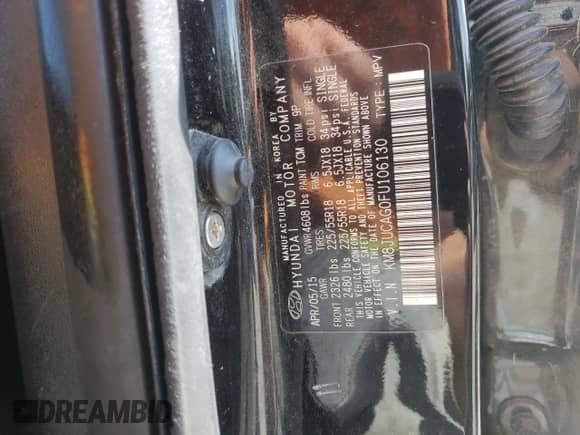 2015 Hyundai Tucson SE z VIN KM8JUCAG0FU106130, wystawiony jako Copart lot #57843522 z przebiegiem 80 749 mil mil oraz . Historia ofert i sprzedaży dostępna na DreamBid. Obrazek 10.