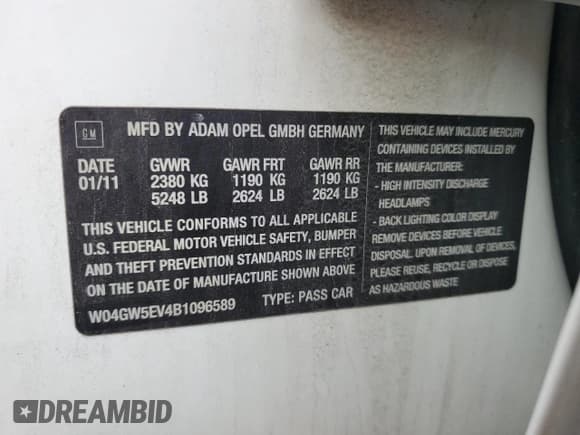 ✅ 2011 Buick Regal CXL Turbo TO2 • VIN: W04GW5EV4B1096589 • Лот: 54178855. Опубликован ранее на Copart с пробегом 133 192 миль. Бесплатный доступ к архиву аукционных продаж из США и подробный отчёт об истории автомобиля на DreamBid. Изображение 12.